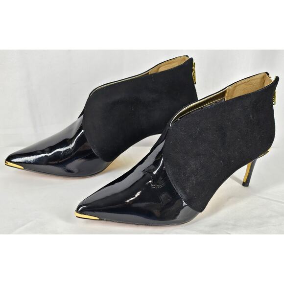 TED BAKER LONDON WOMEN'S BLACK LEATHER HIGH-HEELED ANKLE BOOTS – SIZE 38.5 (8.5) - Picture 2 of 14